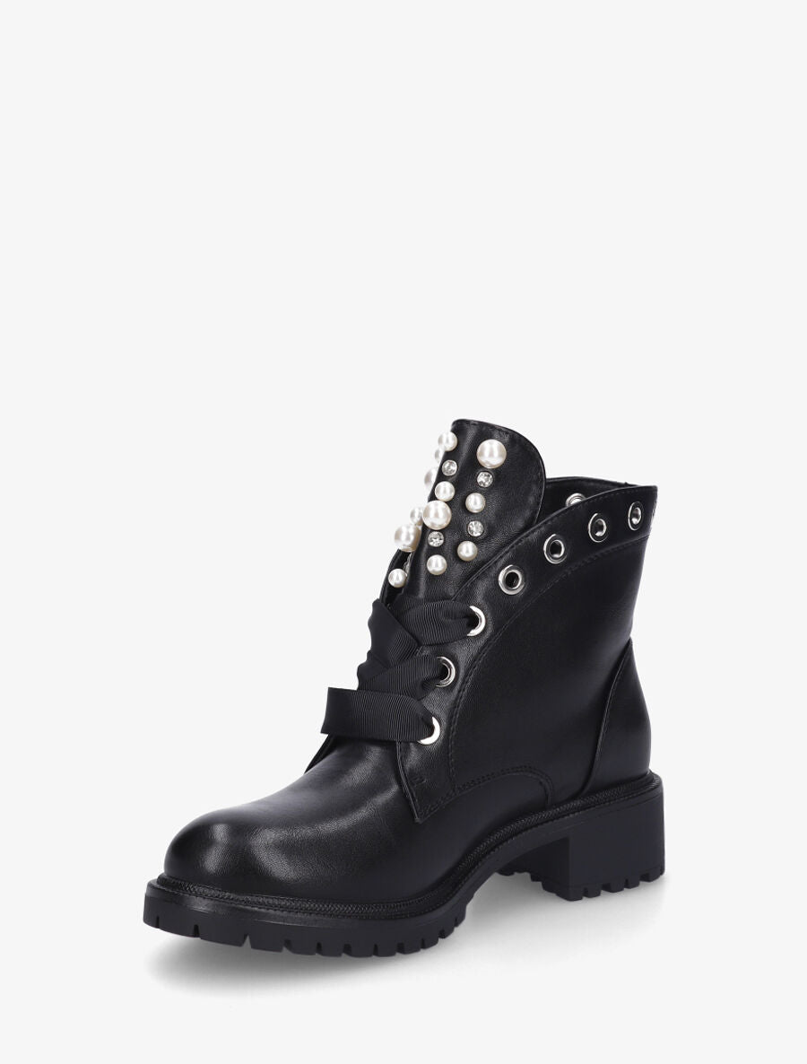 Bottines en simili à perles et strass - Noir - 3