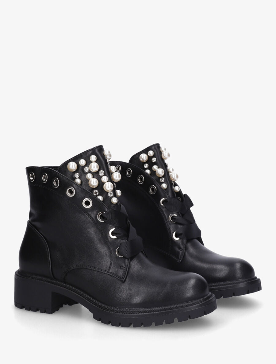 Bottines en simili à perles et strass - Noir - 4
