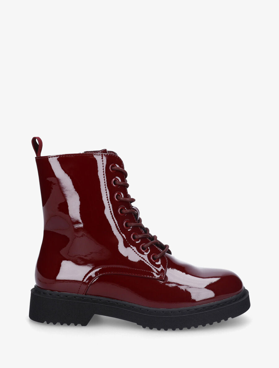 Bottines montantes vernies à lacets - Bordeaux - 1