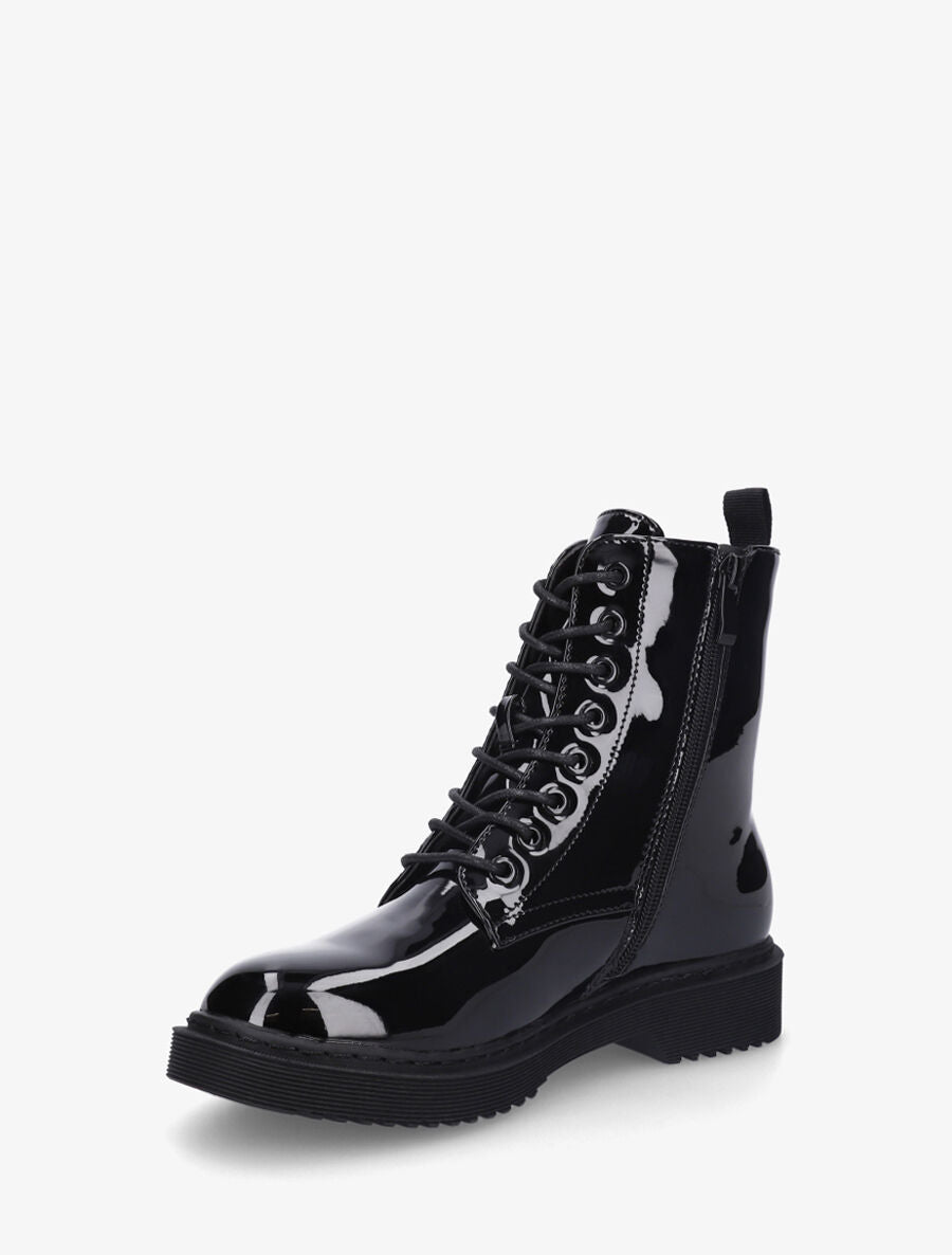 Bottines montantes vernies à lacets - Noir - 3