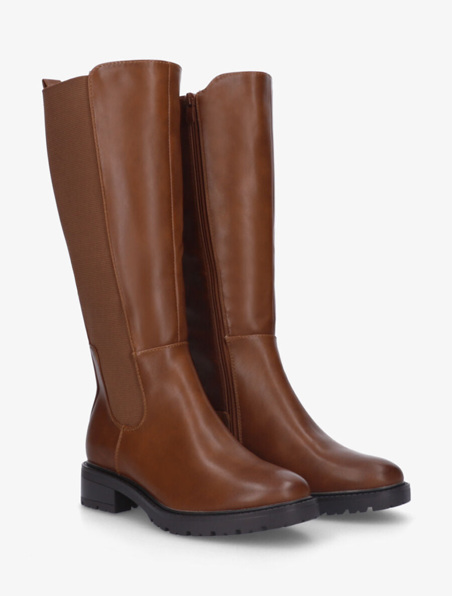 Bottes unies élastiquées à talon et semelle crantés - Camel - 4