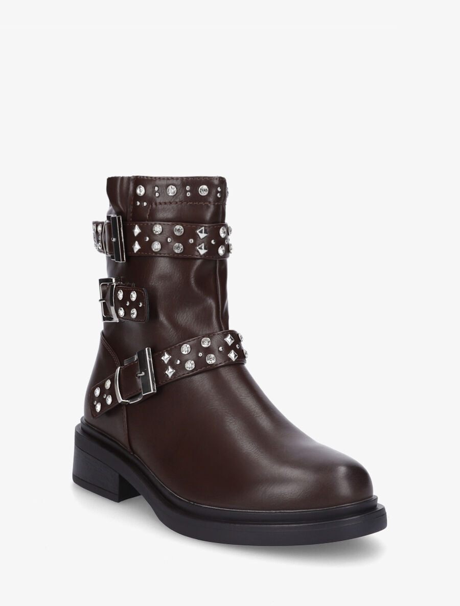 Bottines strassées et cloutées en simili - Chocolat - 2