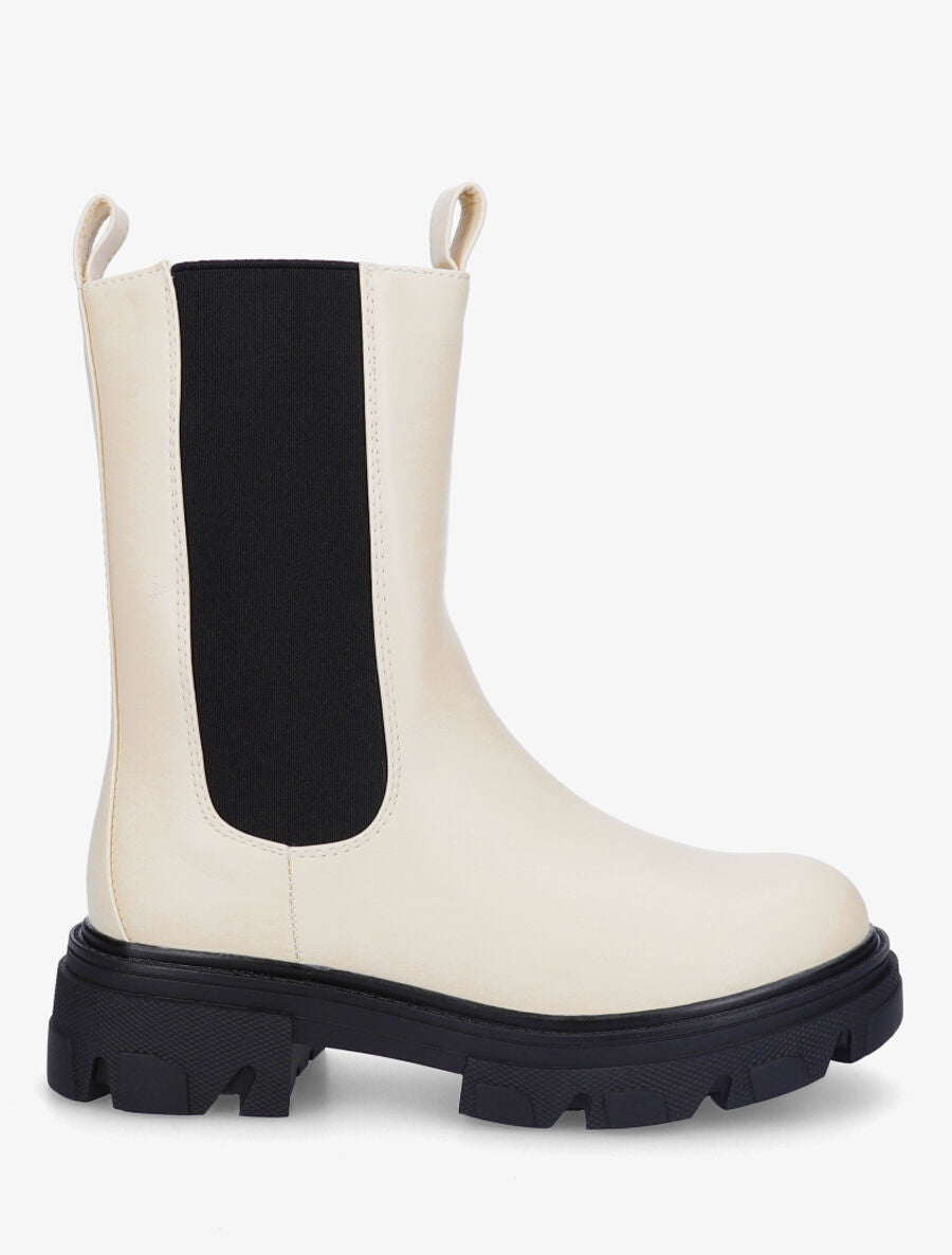 Bottines montantes élastiquées en simili - Beige - 1