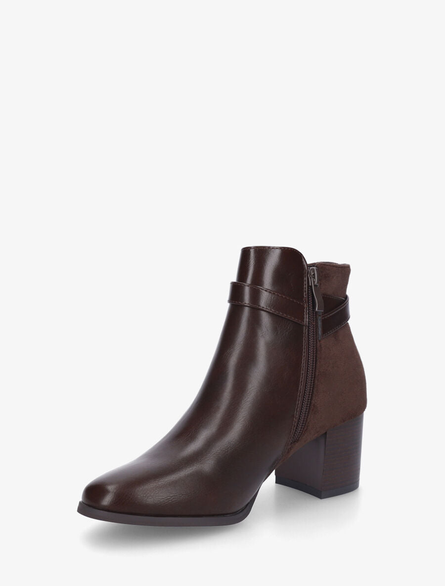Bottines à talon en simili et suédine - Marron - 3