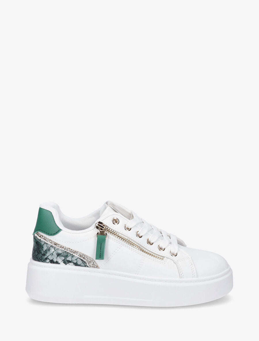 Sneakers unis à zip et bandes pailletées - Vert - 5