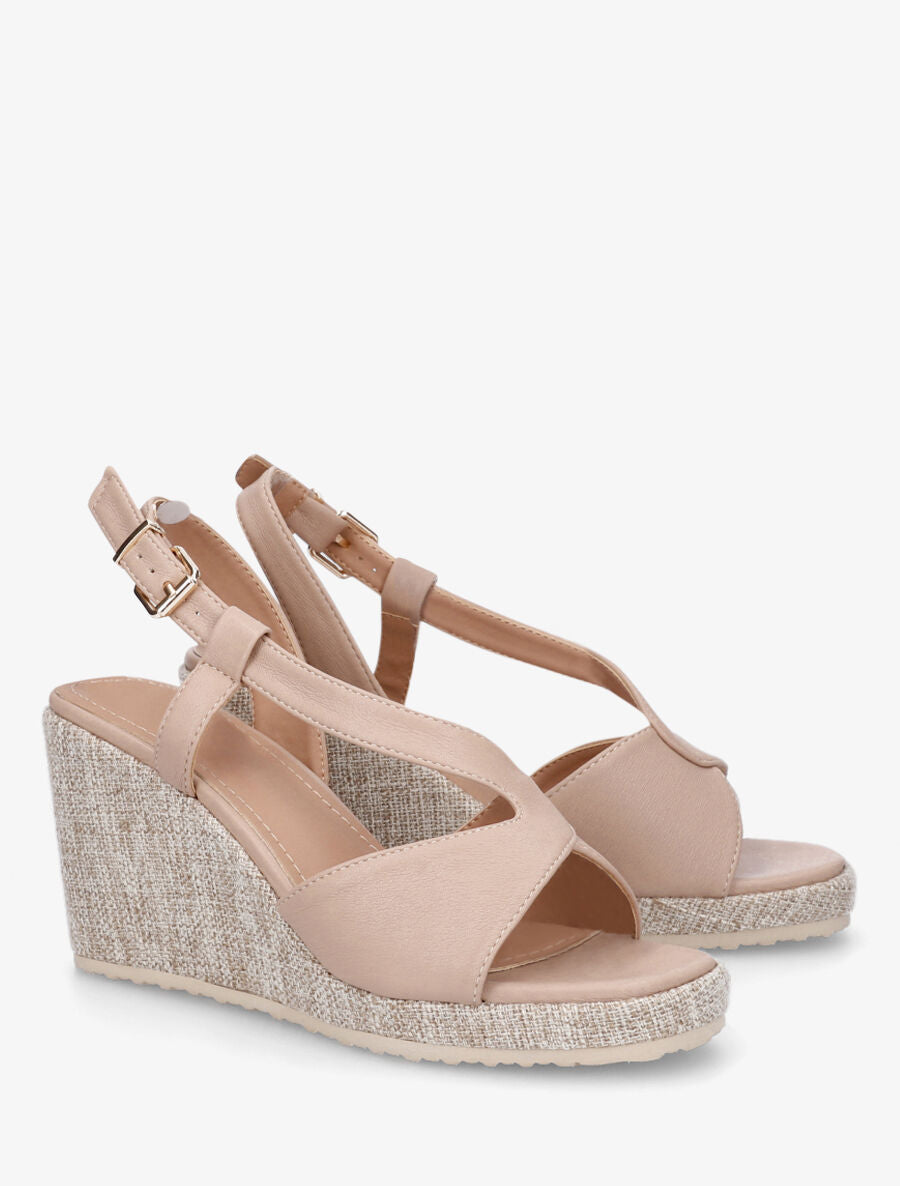 Sandales compensées en simili côté ouvert - Taupe - 4