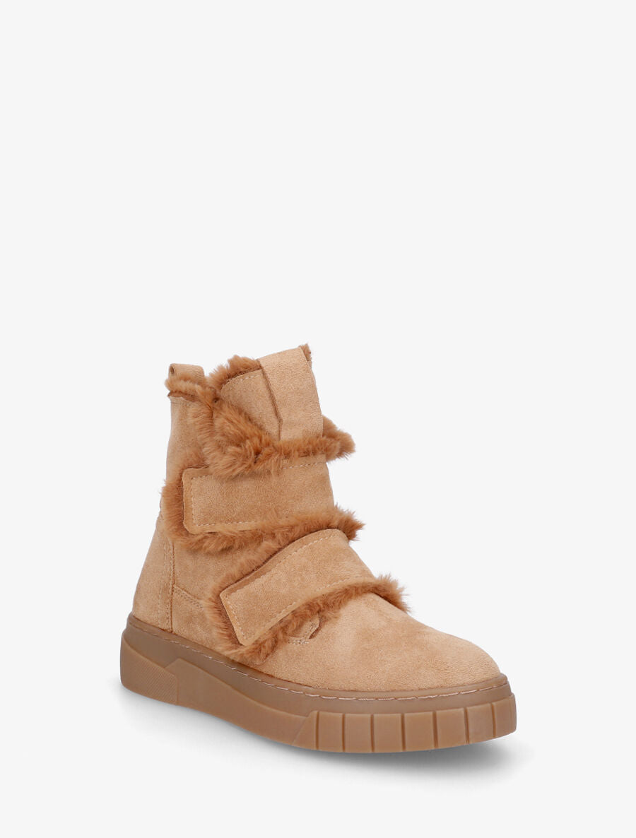 Bottines en suédine à double scratch - Camel - 2