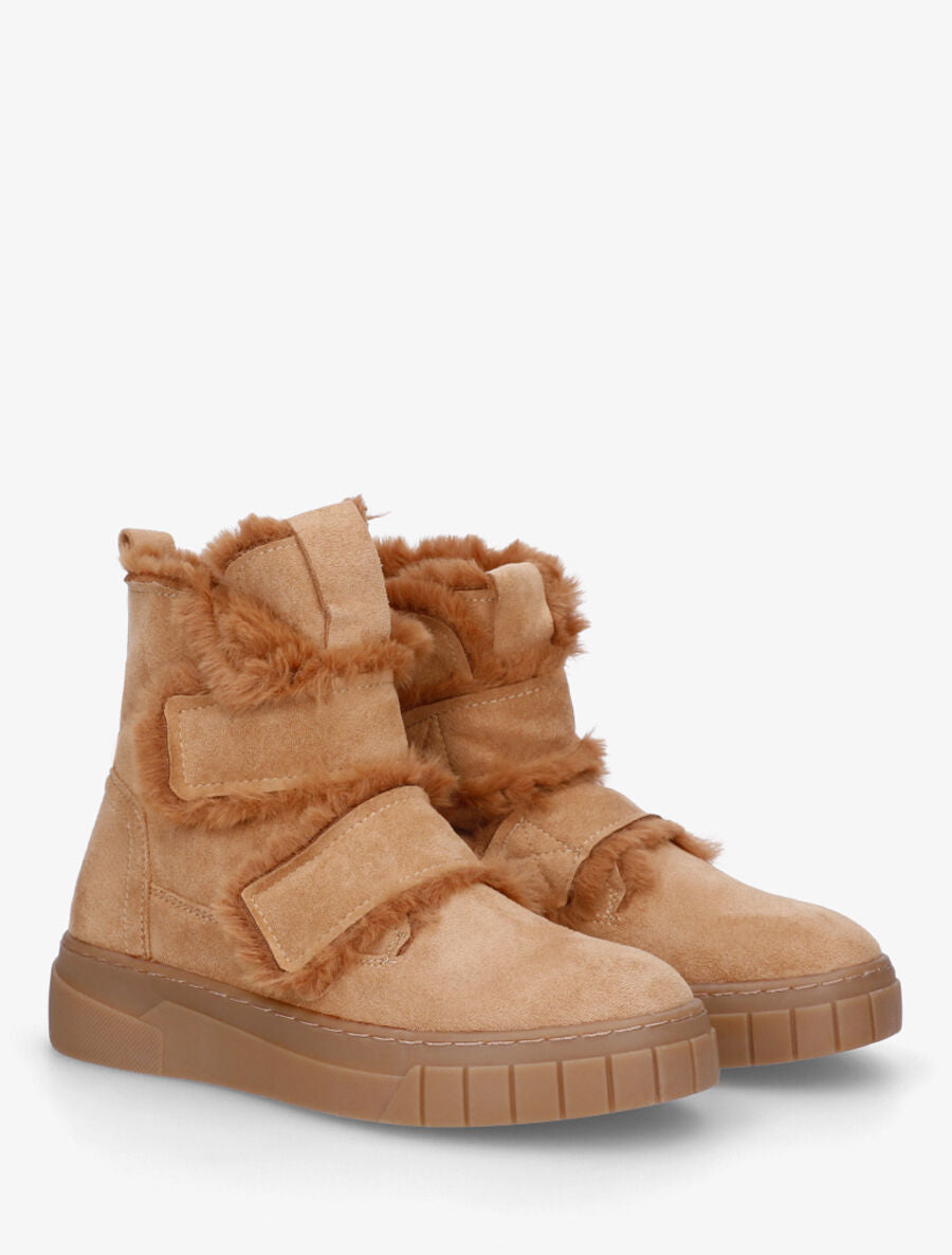 Bottines en suédine à double scratch - Camel - 4