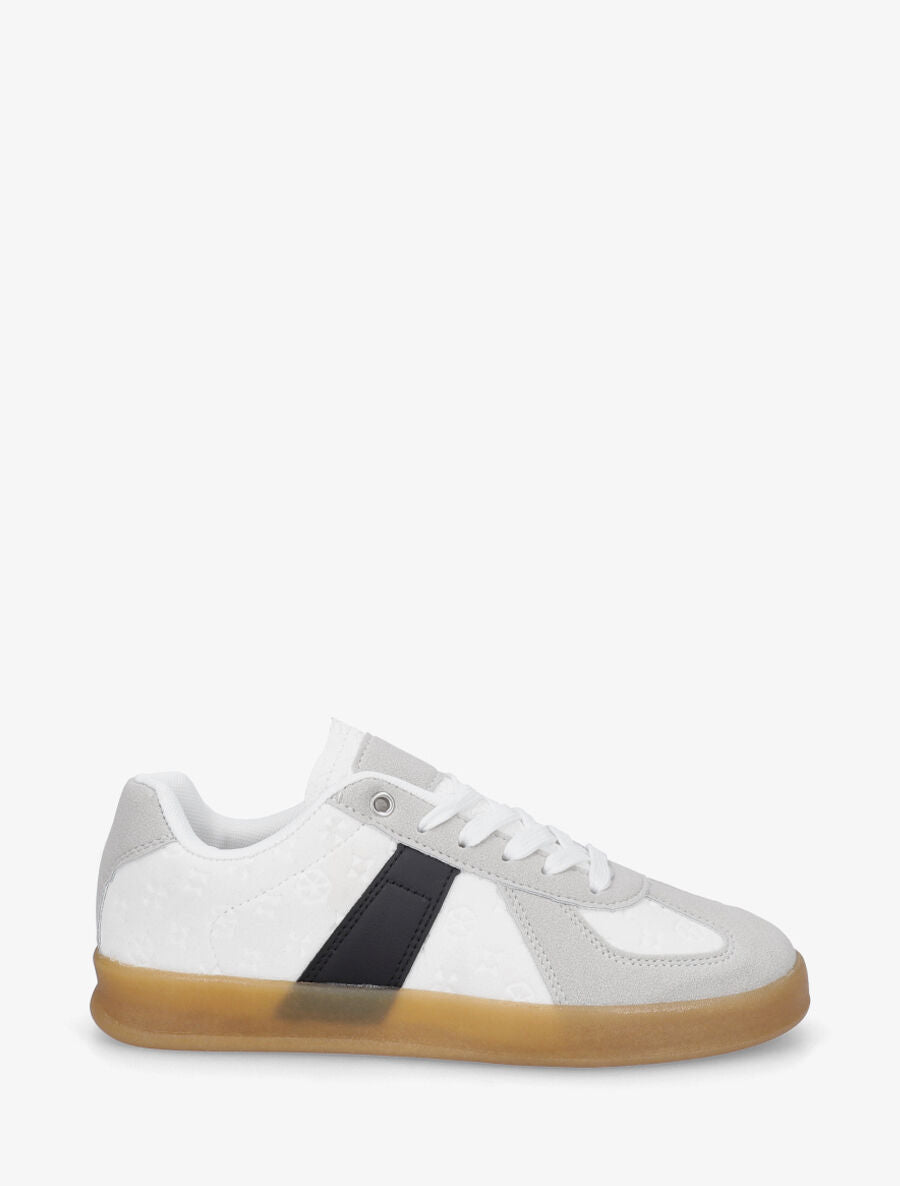 Sneakers effet nubuck à motif géométrique - Blanc - 1