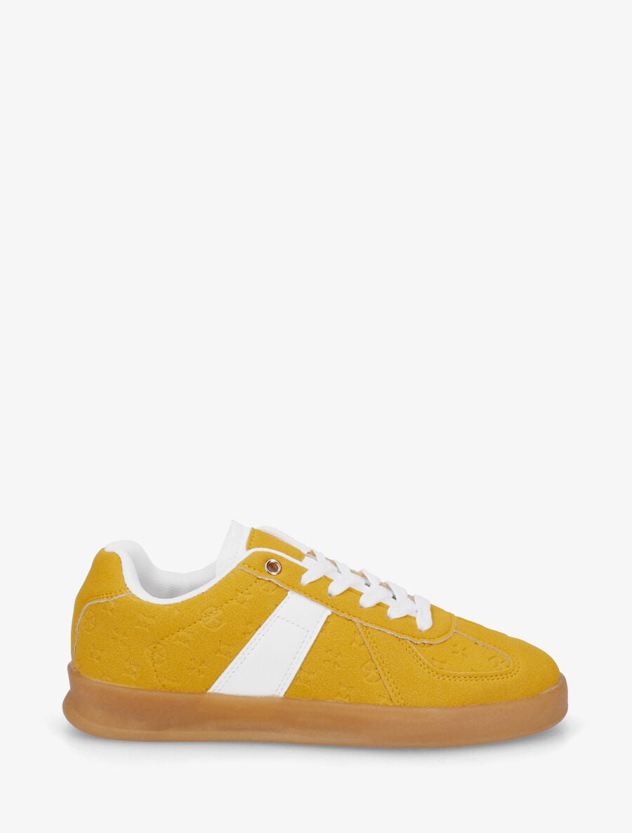 Sneakers effet nubuck à motif géométrique - Jaune - 1