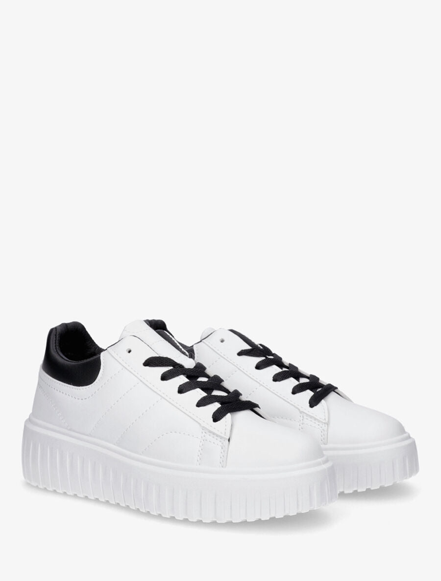 Sneakers à plateforme striée - Blanc/noir - 4