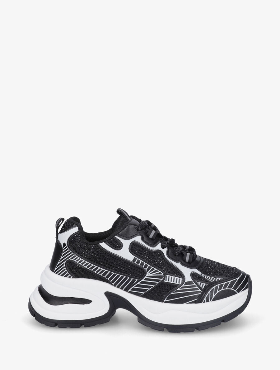 Baskets strassées en simili et tissu - Noir - 1