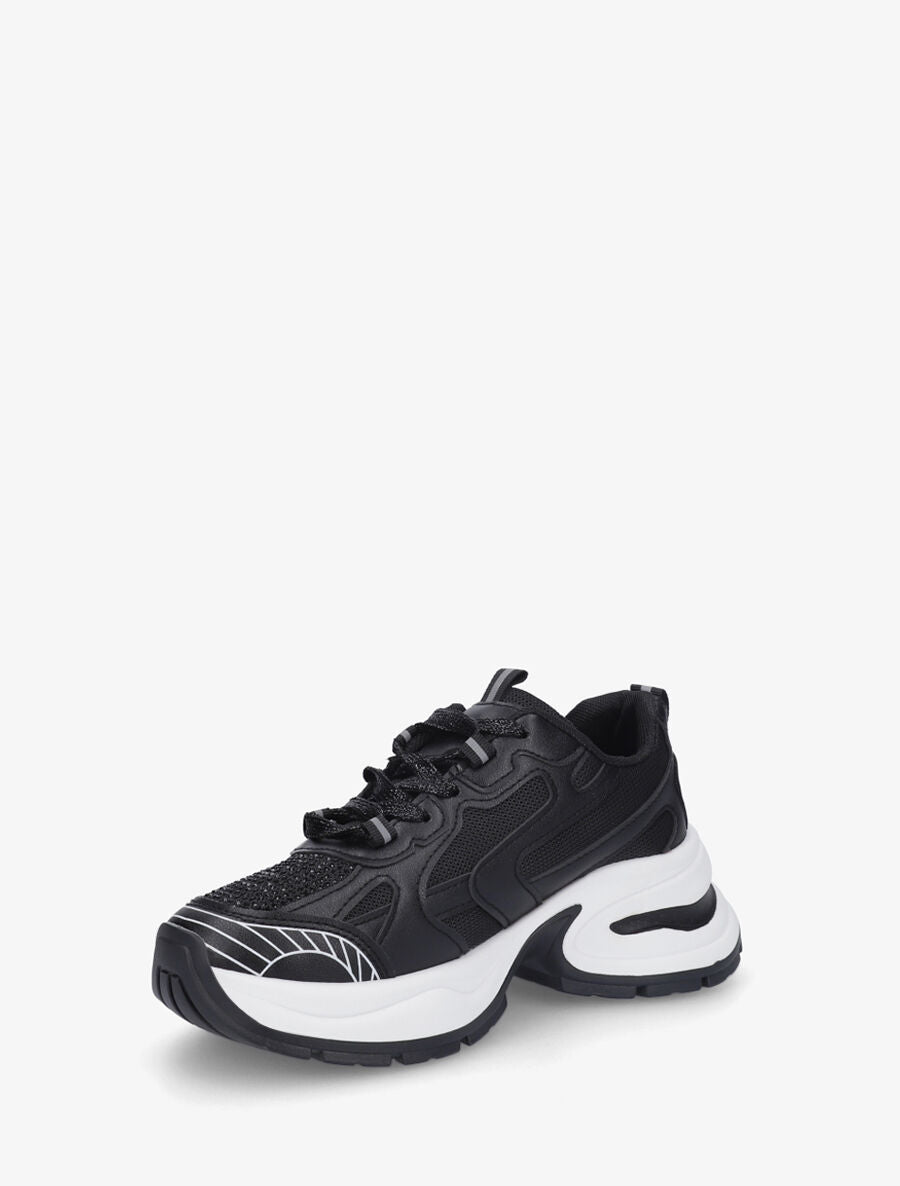 Baskets strassées en simili et tissu - Noir - 3