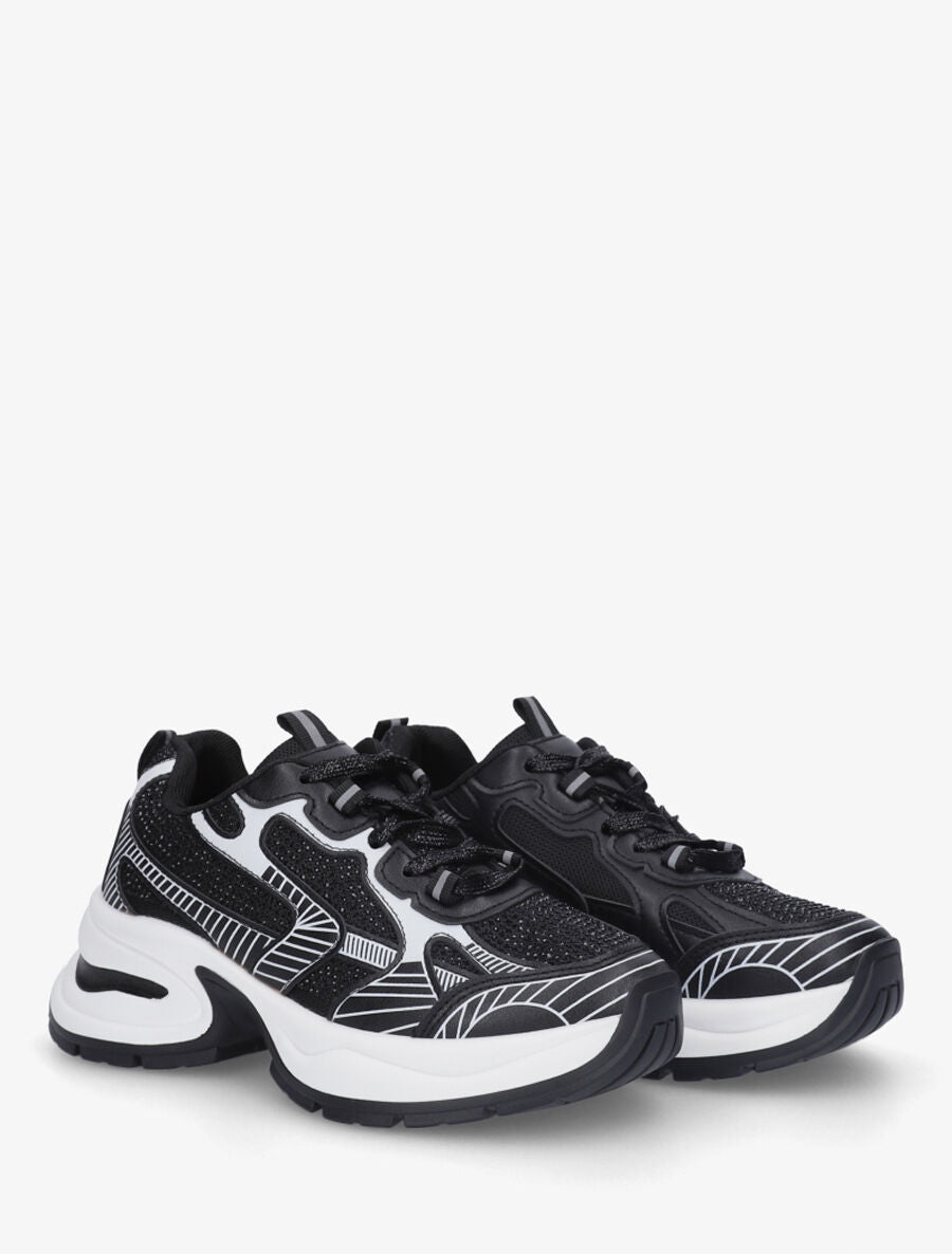 Baskets strassées en simili et tissu - Noir - 4