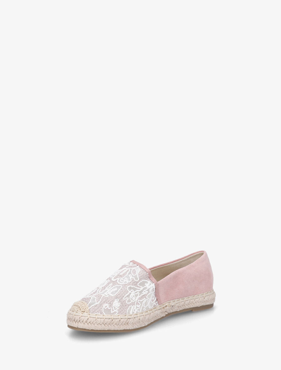 Espadrilles plates en suédine et dentelle - Rose - 3