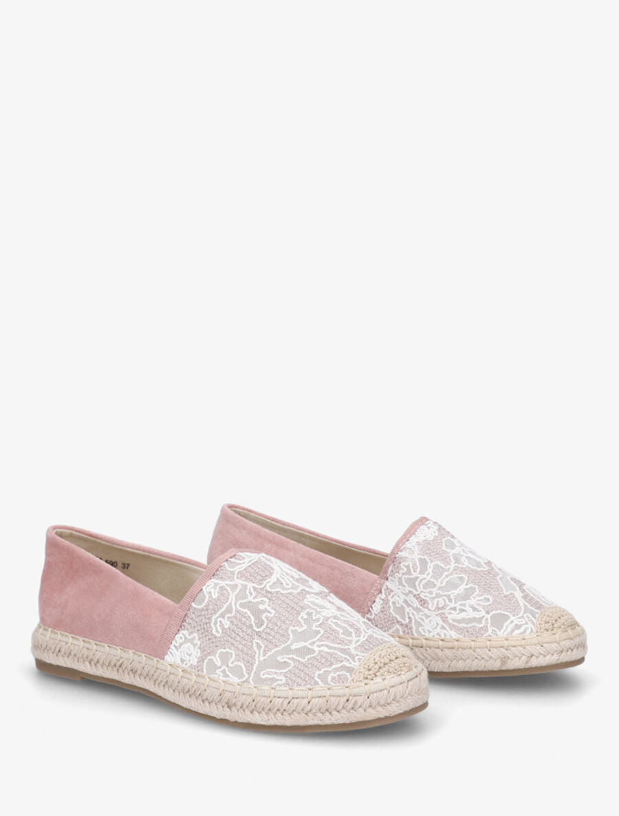Espadrilles plates en suédine et dentelle - Rose - 4