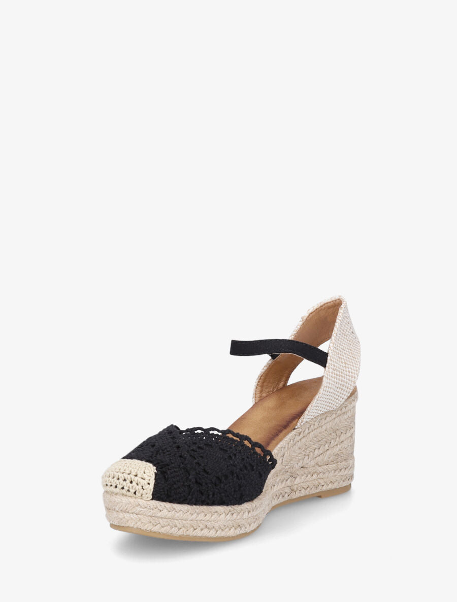 Sandales compensées style espadrilles - Noir - 3
