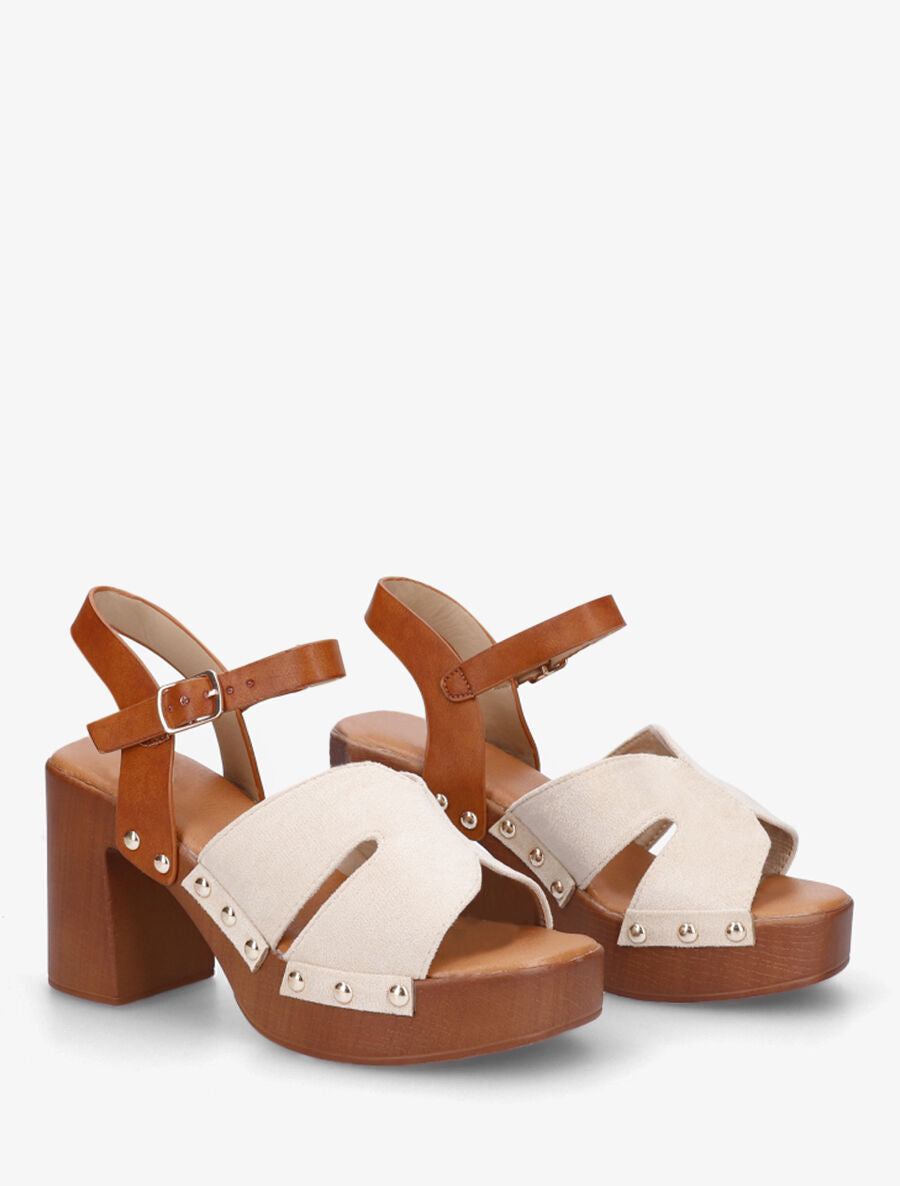 Sandales bimatière à talon - Beige - 4