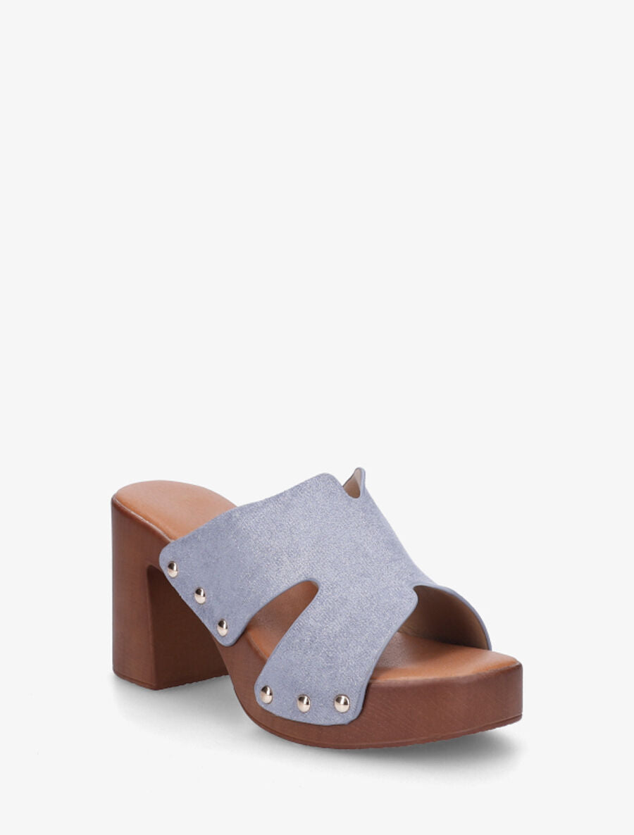 Mules à talon effet bois et ganse en suédine - Bleu - 2