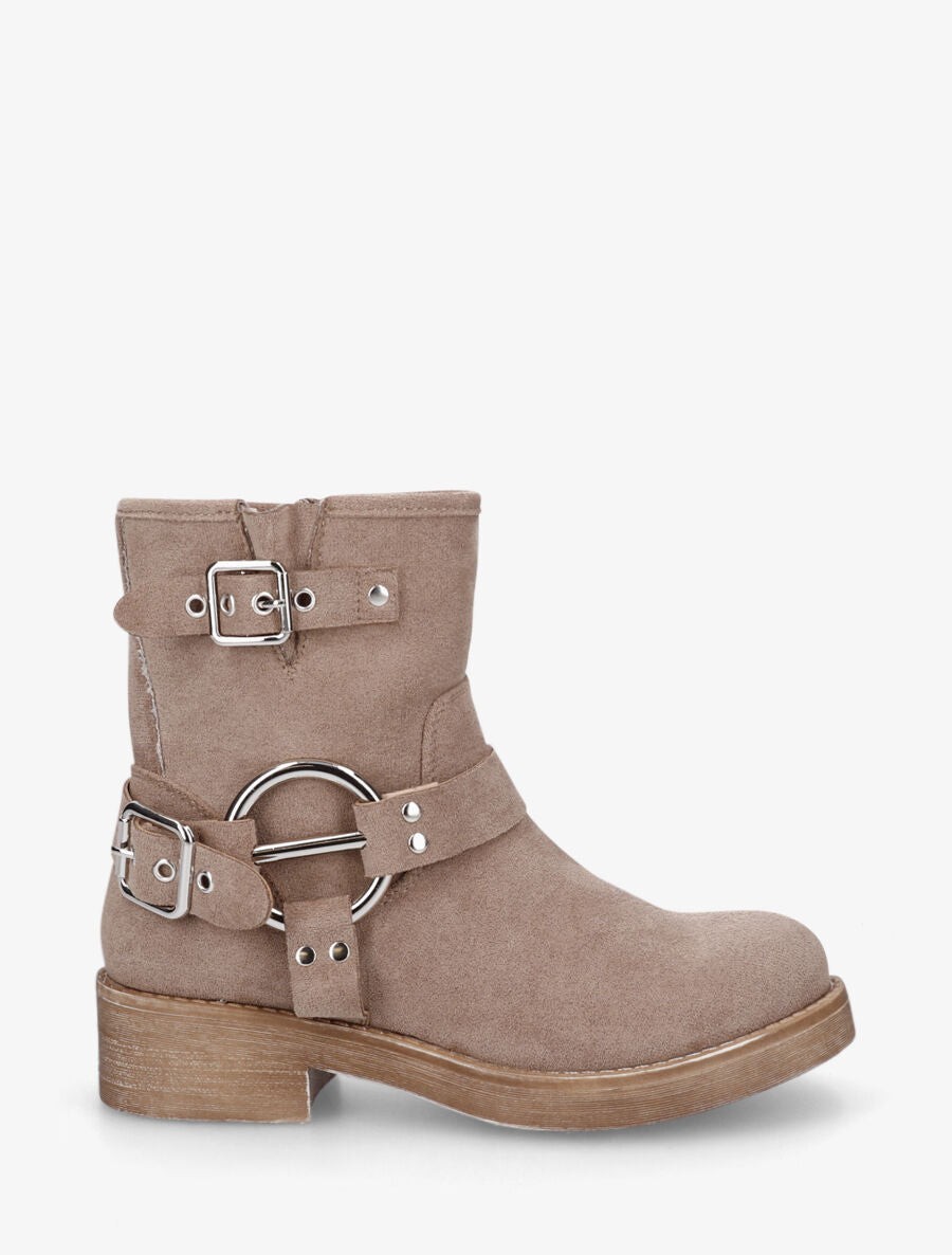 Bottines en suédine avec boucles décoratives - Taupe - 5