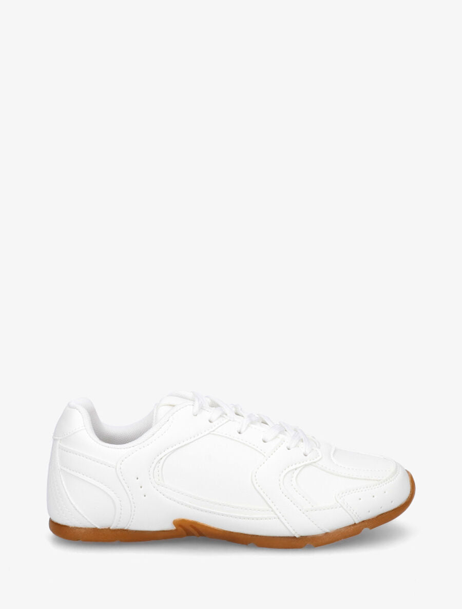 Sneakers plates unies en simili - Blanc - 5