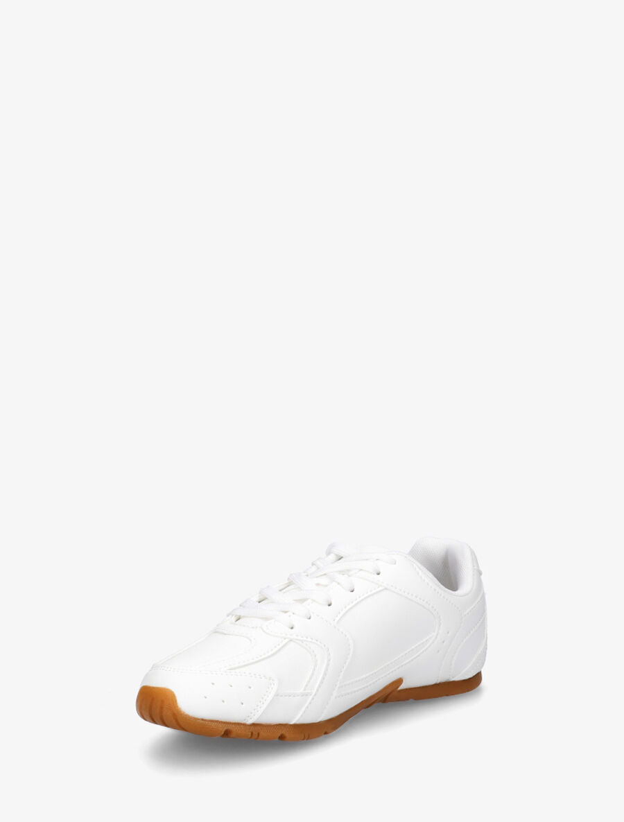 Sneakers plates unies en simili - Blanc - 3