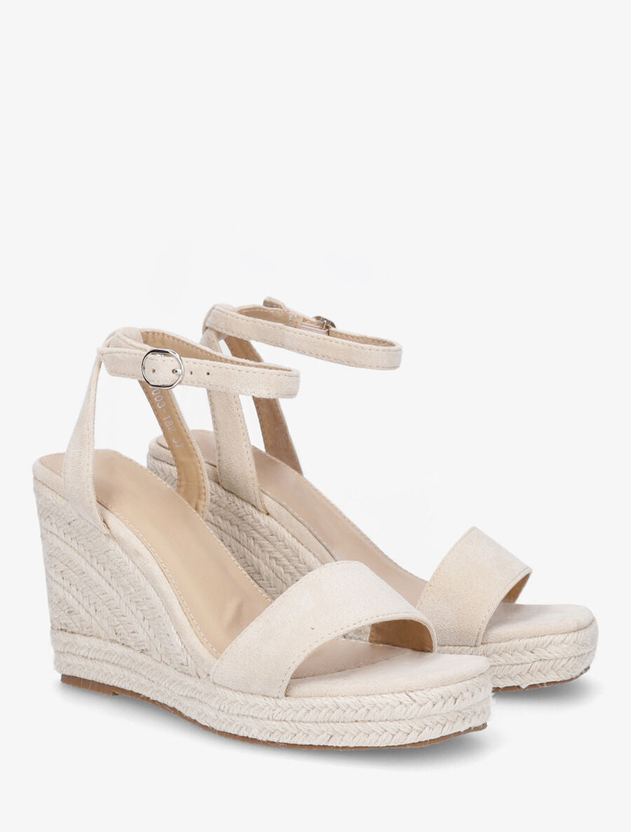 Sandales compensées en suédine - Beige - 4