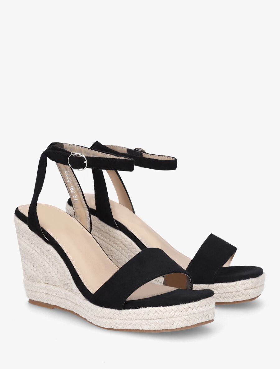 Sandales compensées en suédine - Noir - 5