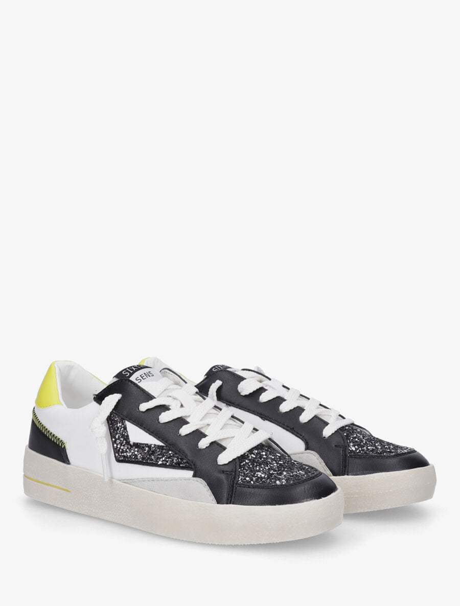 Sneakers en simili à détail pailleté - Noir - 4