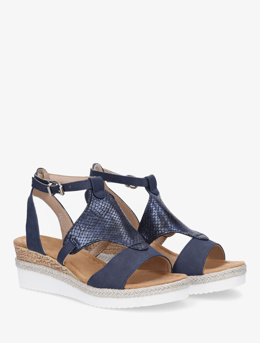 Sandales compensées à ganse python - Marine - 4
