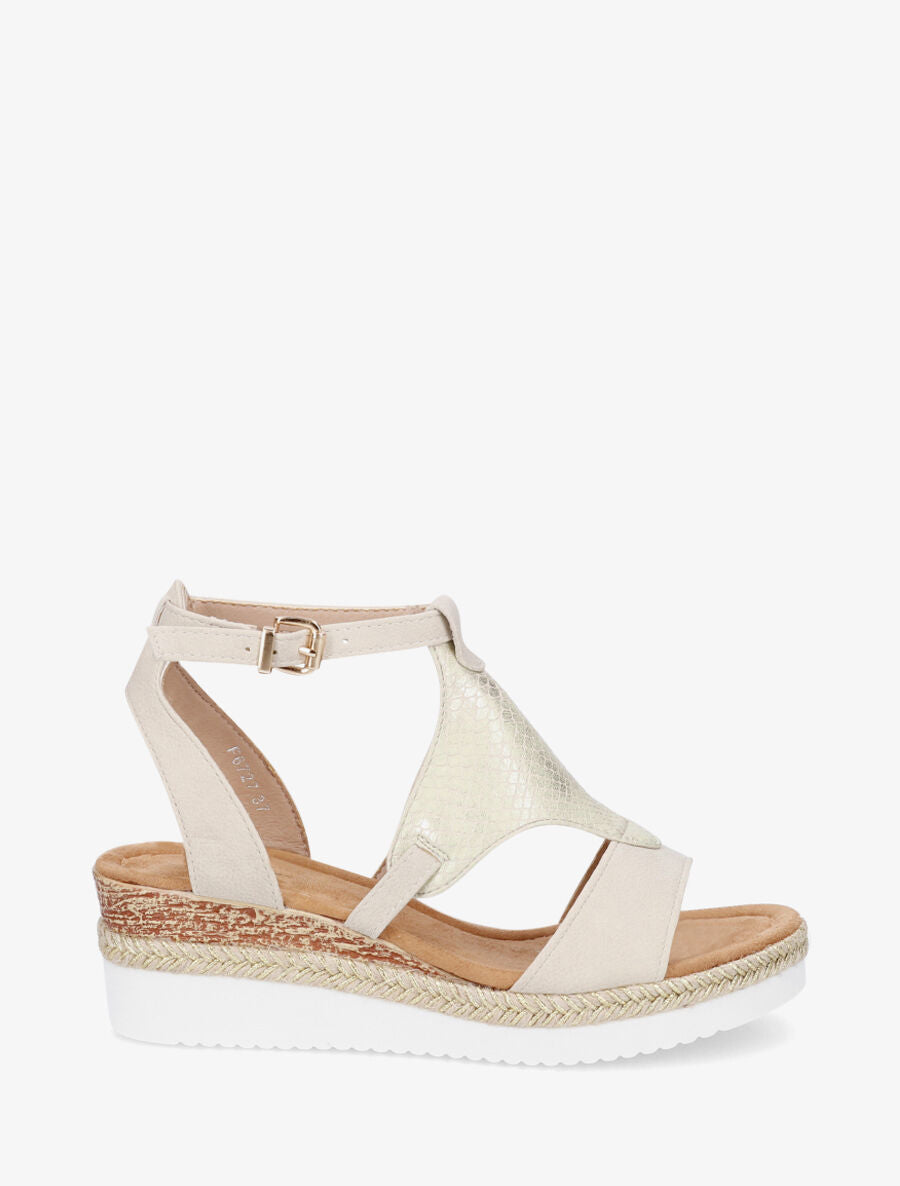 Sandales compensées à ganse python - Beige - 5