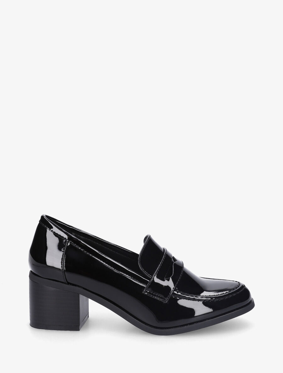 Mocassins vernis à talon - Noir - 1