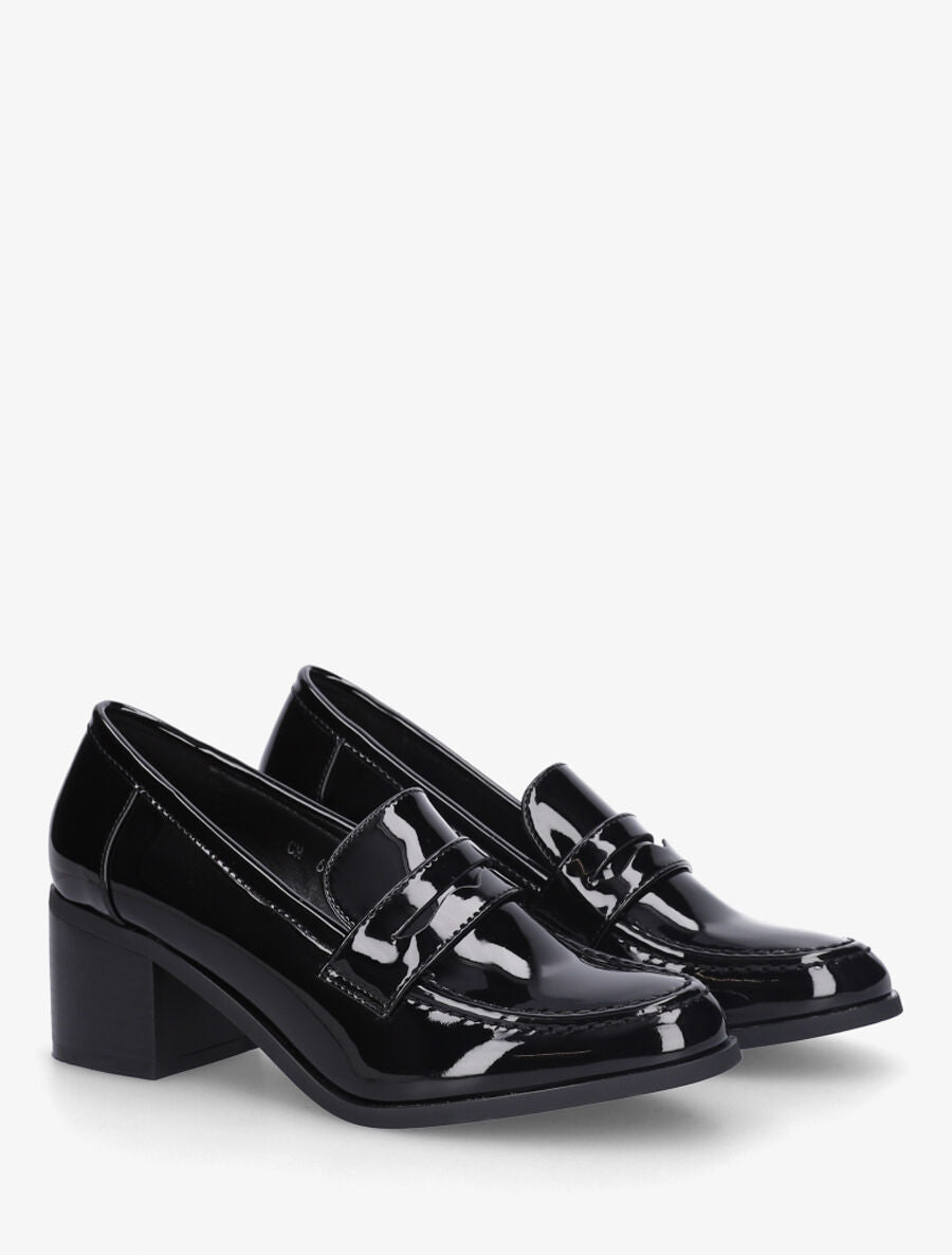 Mocassins vernis à talon - Noir - 4