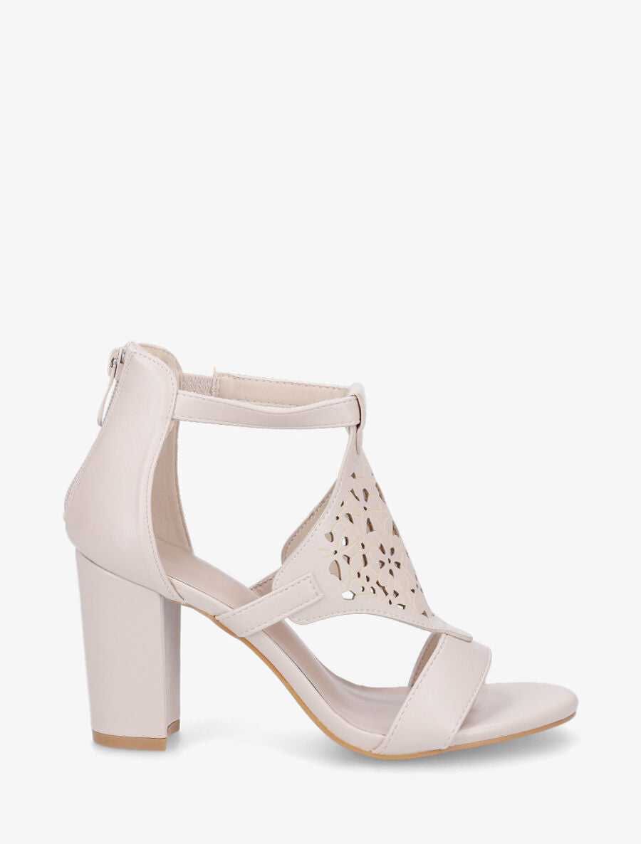 Sandales en simili à claque piquetée motif fleuri - Beige - 1
