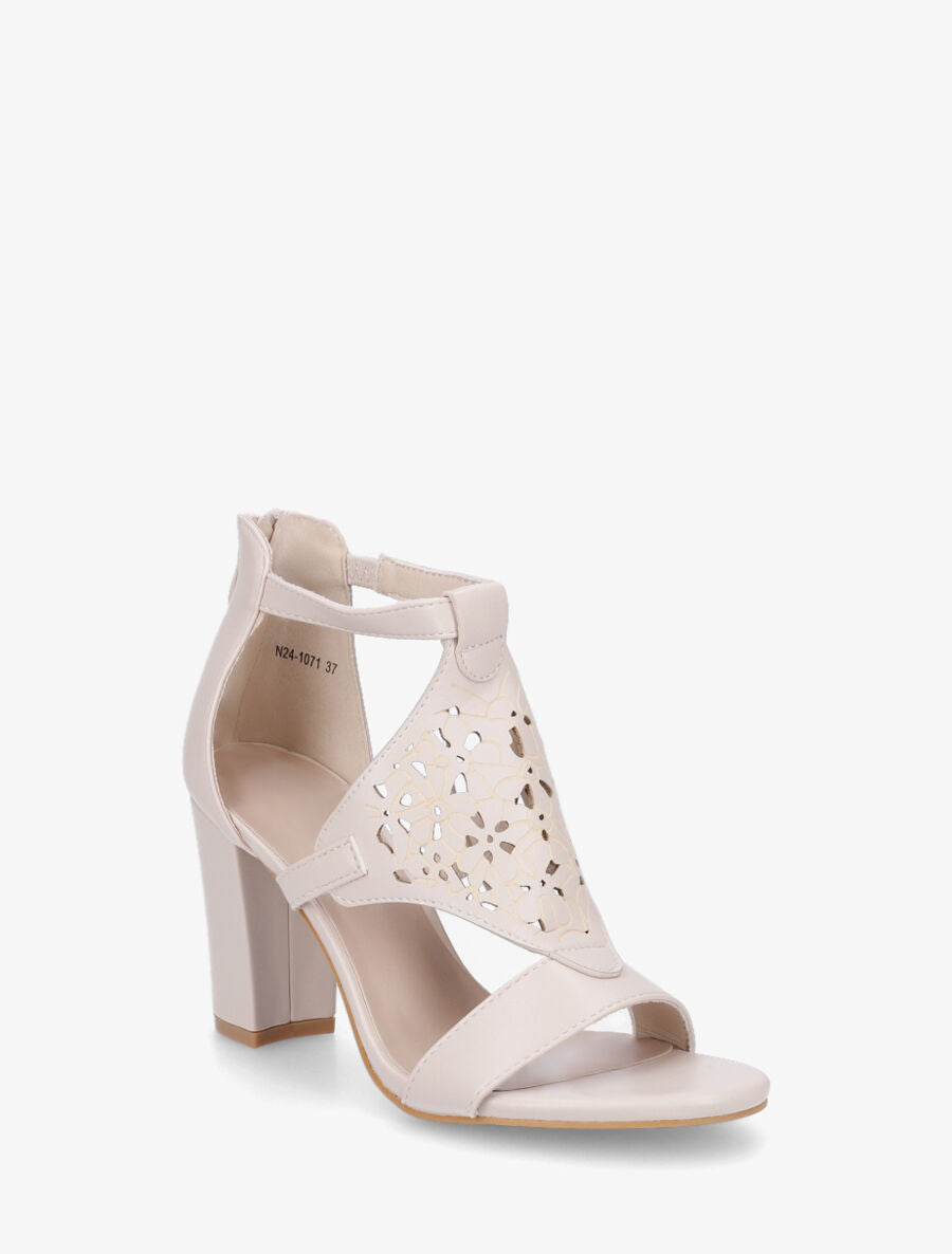 Sandales en simili à claque piquetée motif fleuri - Beige - 2