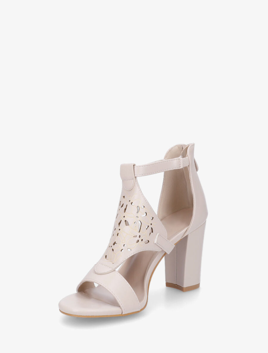 Sandales en simili à claque piquetée motif fleuri - Beige - 3