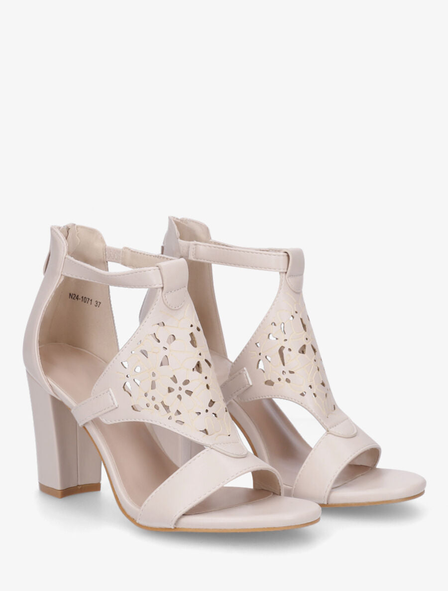 Sandales en simili à claque piquetée motif fleuri - Beige - 4