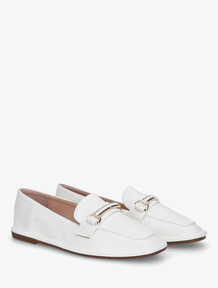 Mocassins en simili à semelle plate - Blanc - 4