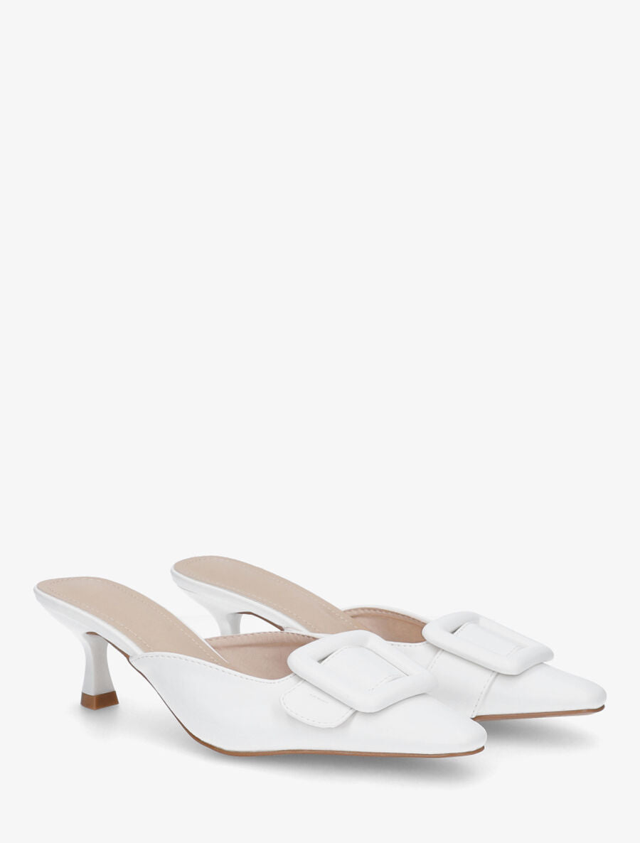 Mules en simili à talon talus - Blanc - 4