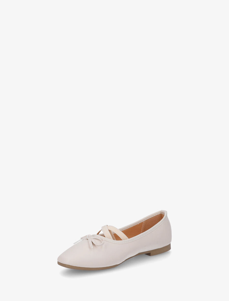 Ballerines en simili à élastiques croisés - Beige - 3