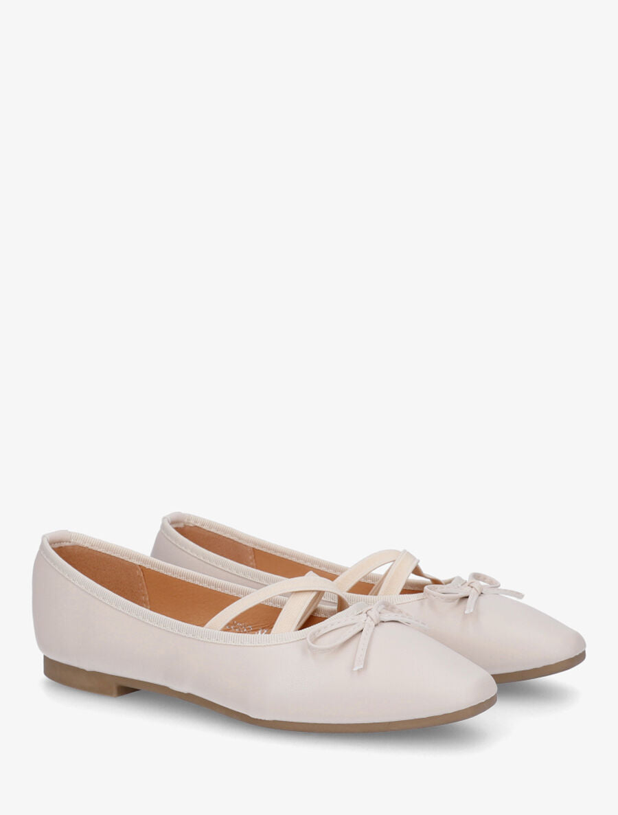 Ballerines en simili à élastiques croisés - Beige - 4