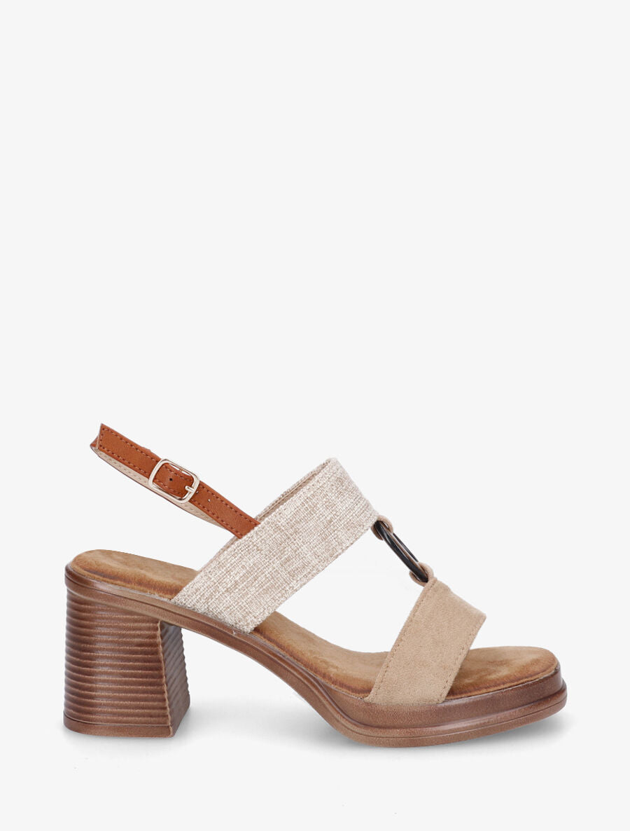 Sandales à talon bimatière à anneau - Taupe - 5