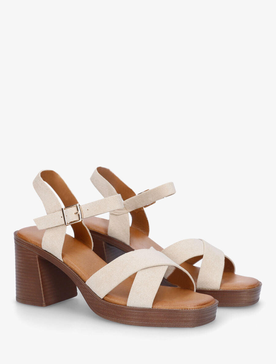 Sandales en suédine à brides croisées - Beige - 4