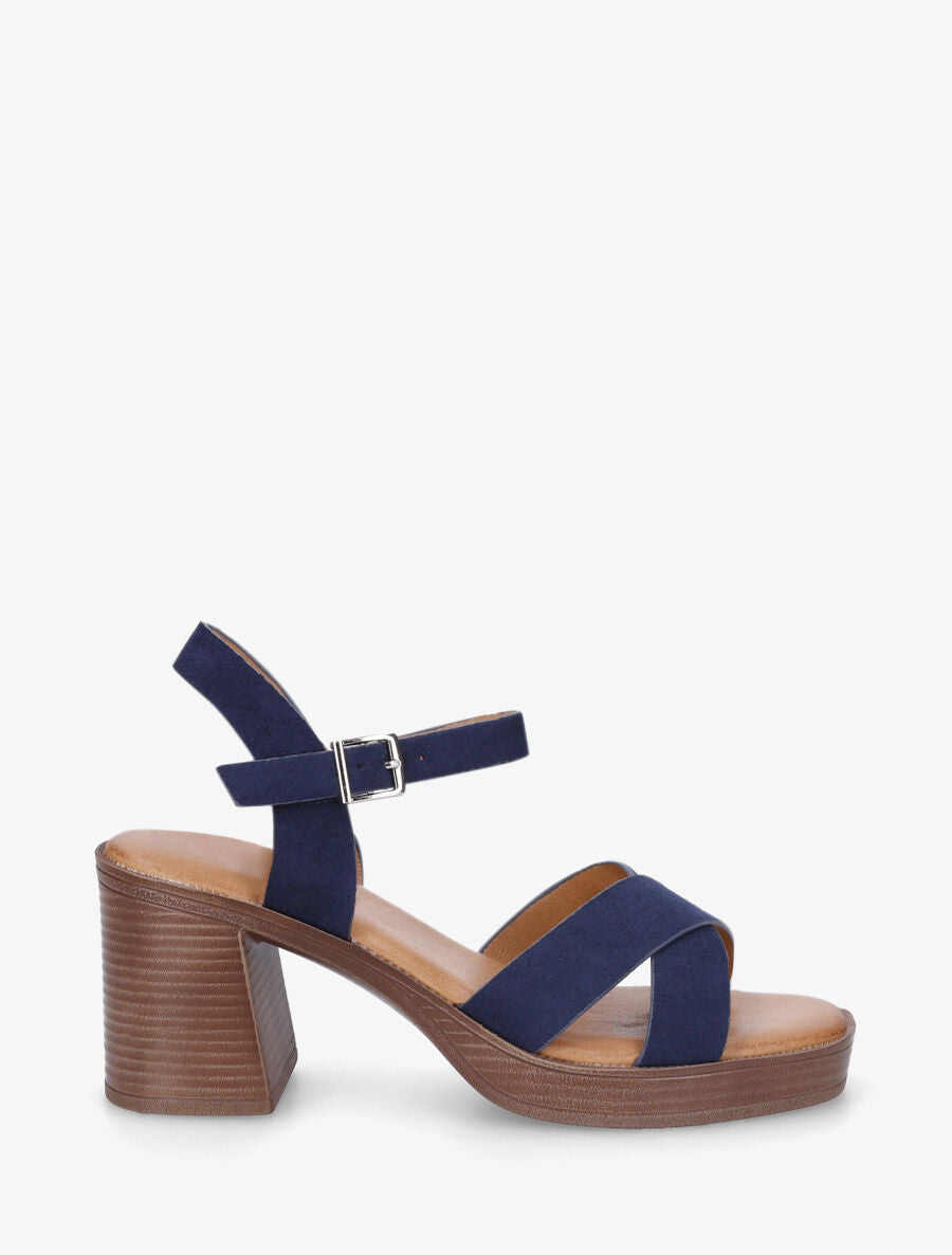 Sandales en suédine à brides croisées - Marine - 5