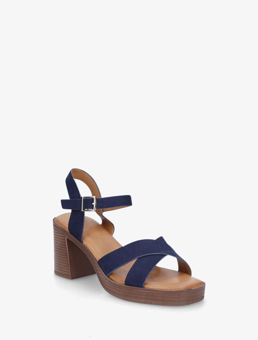 Sandales en suédine à brides croisées - Marine - 2