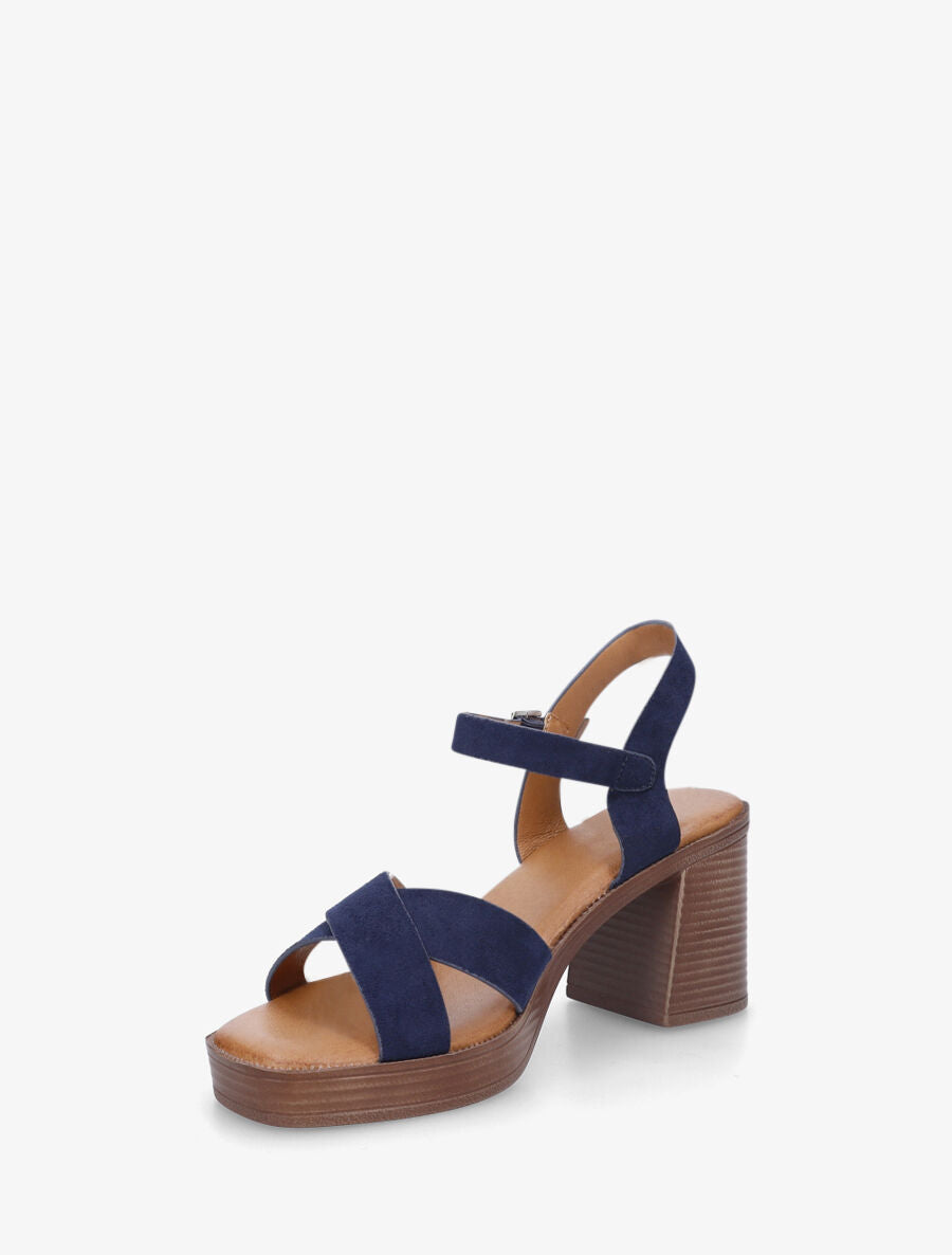 Sandales en suédine à brides croisées - Marine - 3
