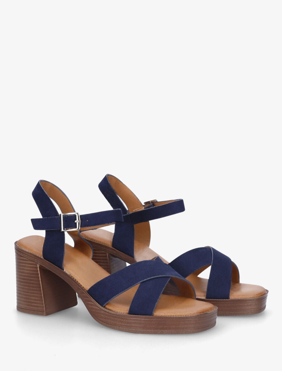 Sandales en suédine à brides croisées - Marine - 4