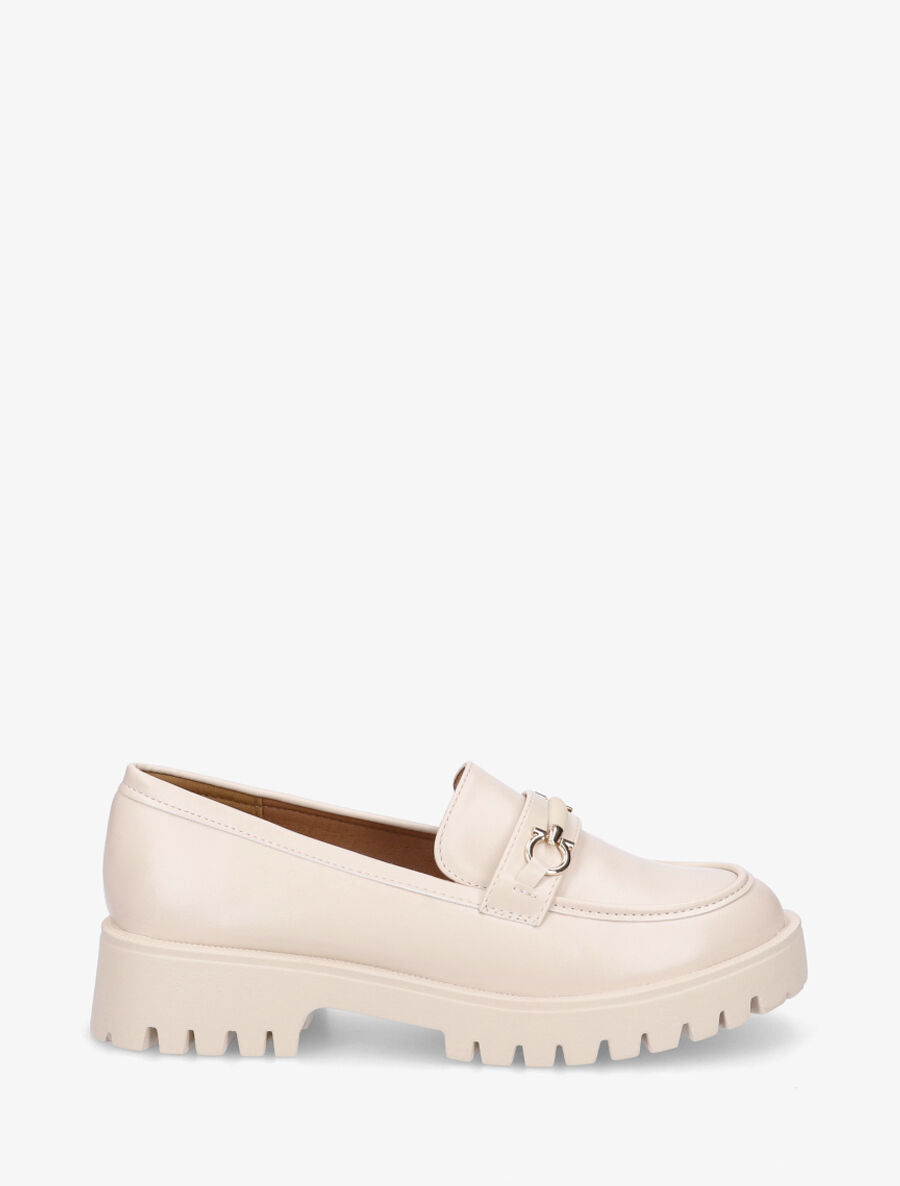 Mocassins en simili à semelle crantée - Beige - 5