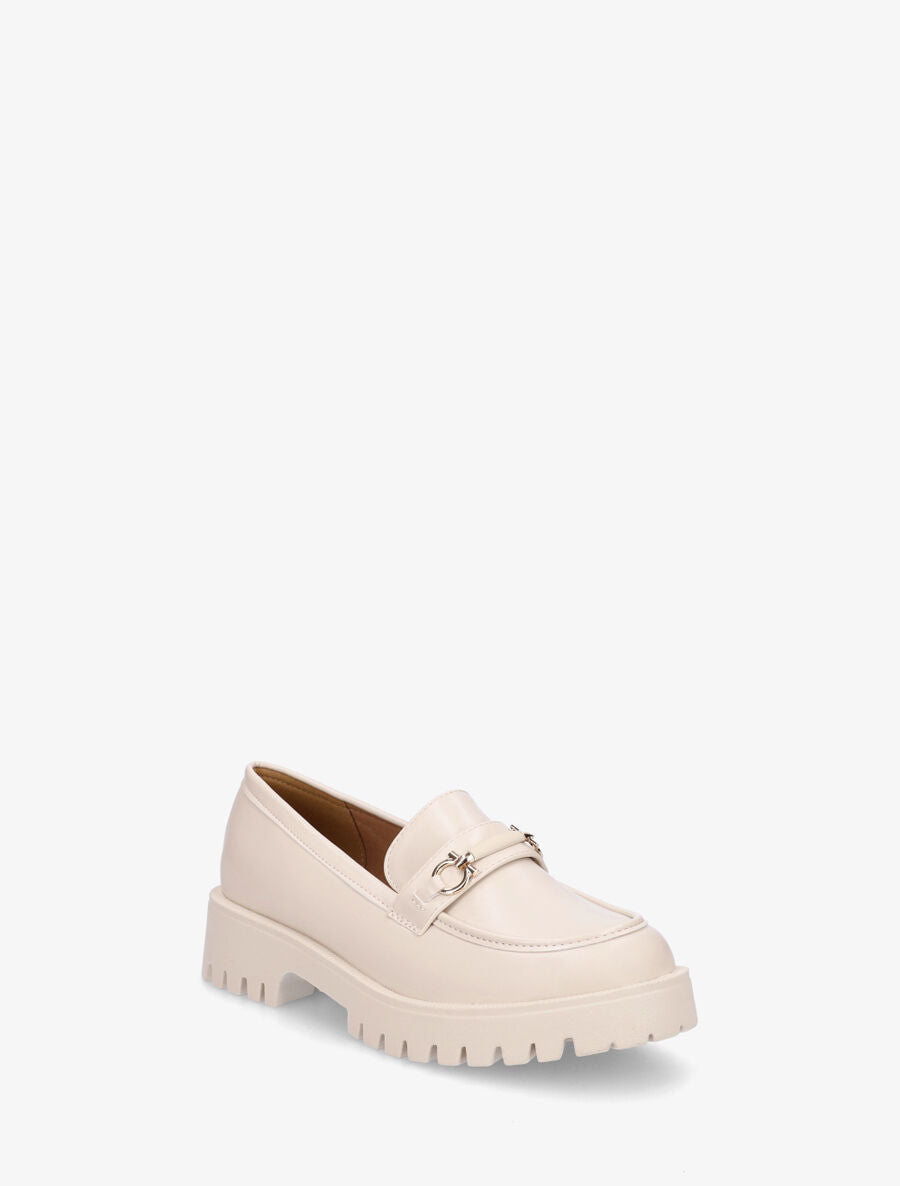Mocassins en simili à semelle crantée - Beige - 2