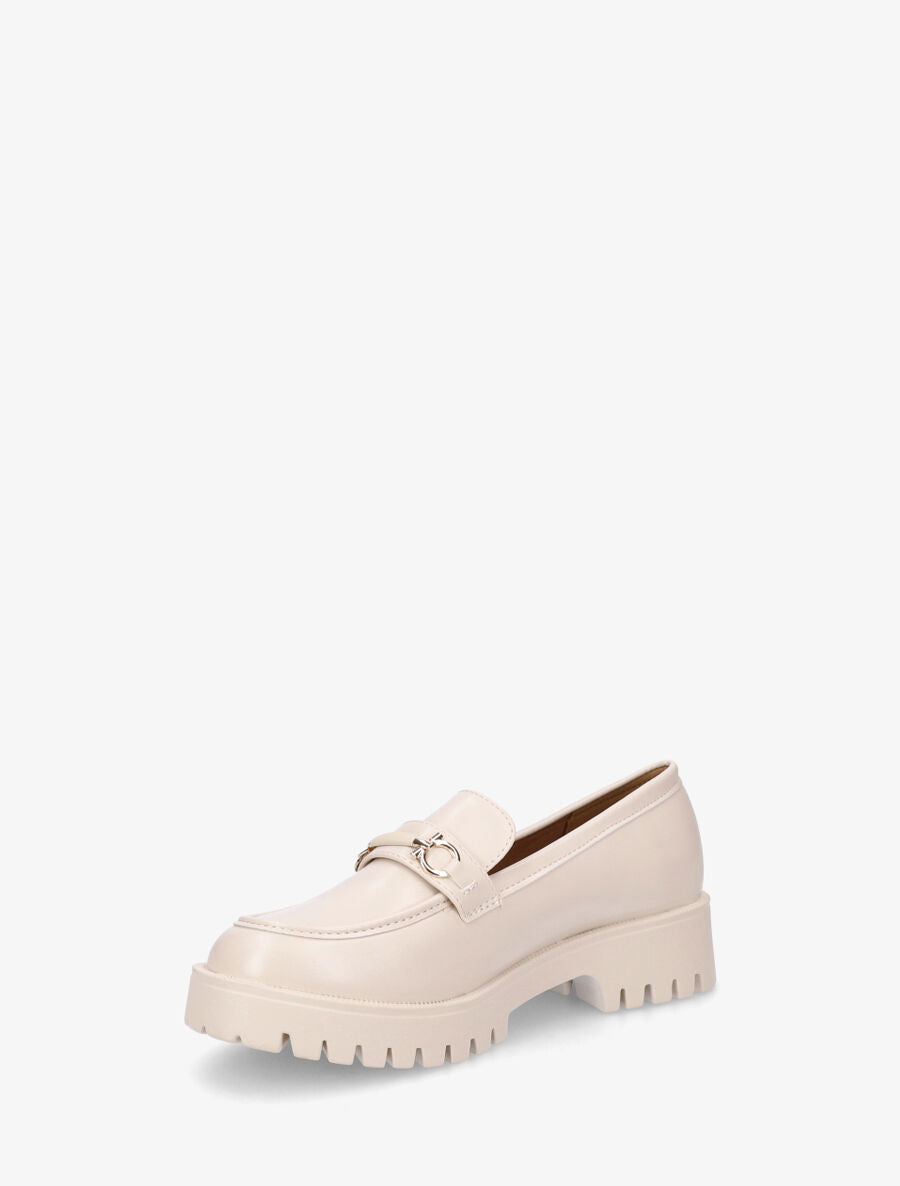 Mocassins en simili à semelle crantée - Beige - 3